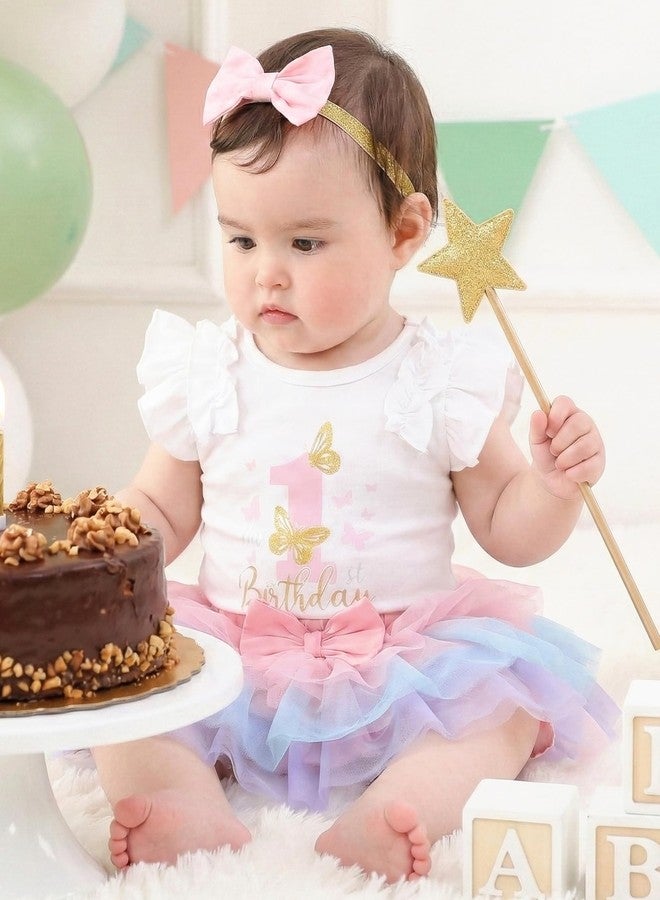 Mioglrie طقم ملابس عيد الميلاد الأول من ميوغليري للبنات، ملابس عيد ميلاد للبنات من عمر 12 إلى 18 شهرًا، طقم رومبير أبيض مزين بفراشات وتنورة توتو، ملابس للبنات بعمر سنة واحدة - Image 2