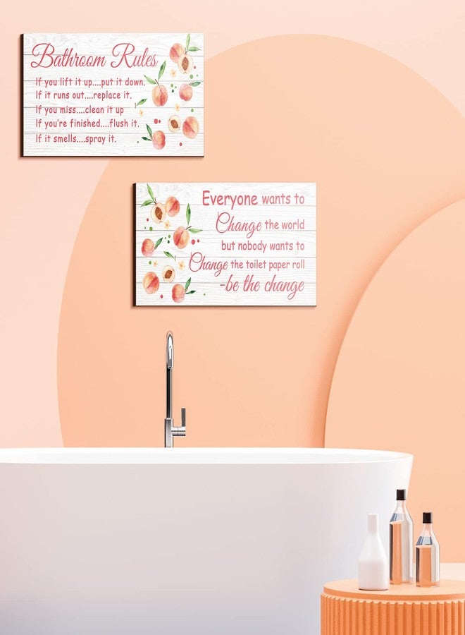 جيتك مجموعة من قطعتين من لافتات الحمام المرحة باللون الأزرق المخضر من جيتك، ديكور حائط حمام بطابع الشاطئ، إكسسوارات حمام باللون الأزرق المخضر، لافتات خشبية ريفية للمرحاض (بنمط الخوخ) - Image 2