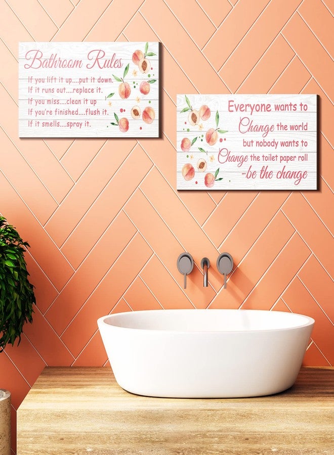 جيتك مجموعة من قطعتين من لافتات الحمام المرحة باللون الأزرق المخضر من جيتك، ديكور حائط حمام بطابع الشاطئ، إكسسوارات حمام باللون الأزرق المخضر، لافتات خشبية ريفية للمرحاض (بنمط الخوخ) - Image 5