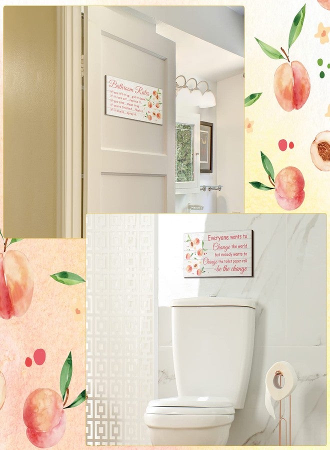 جيتك مجموعة من قطعتين من لافتات الحمام المرحة باللون الأزرق المخضر من جيتك، ديكور حائط حمام بطابع الشاطئ، إكسسوارات حمام باللون الأزرق المخضر، لافتات خشبية ريفية للمرحاض (بنمط الخوخ) - Image 4