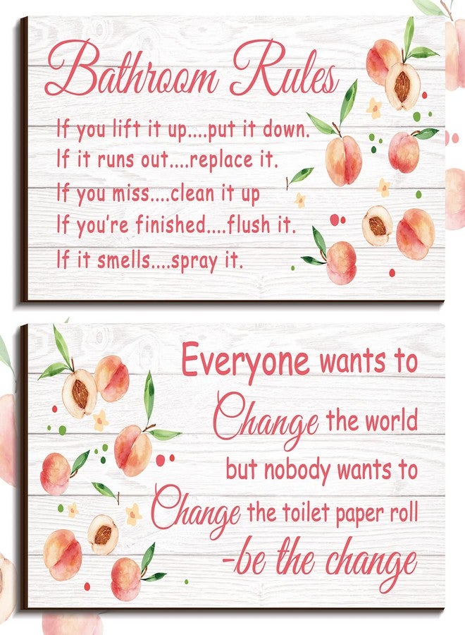 جيتك مجموعة من قطعتين من لافتات الحمام المرحة باللون الأزرق المخضر من جيتك، ديكور حائط حمام بطابع الشاطئ، إكسسوارات حمام باللون الأزرق المخضر، لافتات خشبية ريفية للمرحاض (بنمط الخوخ) - Image 1