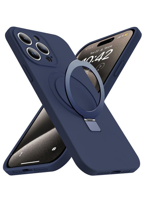 iPhone 15 Pro MagSafe Case with Magnetic Invisible Stand,【Full Shockproof Protection】Silicone Phone Cover with Kickstand for Apple 15 Pro (Navy Blue)