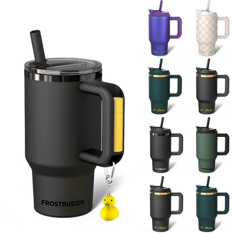 Frost Buddy Thicc Buddy 16 oz Stainless Steel Vacuum Insulated Tumbler with Lid and Straw for Water Travel Mug Cupholder Friendly Gifts for Women Men Him Her Dark Night