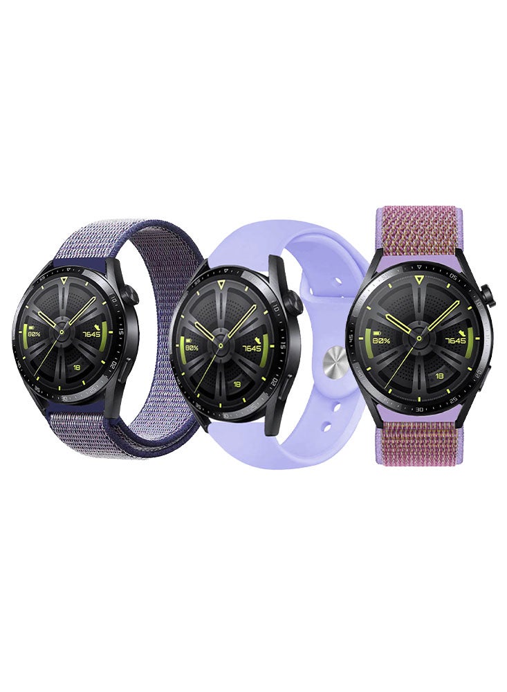 Perfii 3pcs Watchband Bundle Compatible with all Samsung, Huawei, Amazfit, Fitbit and Honor with 22mm band size - Image 1