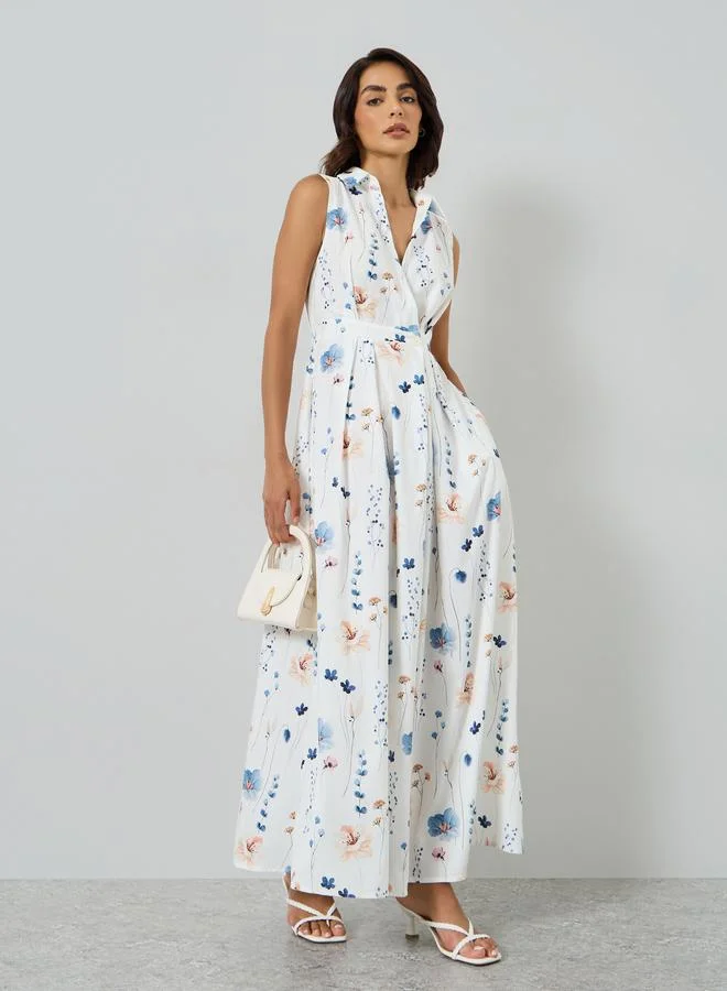 Take Two Floral Print Sleeveless A-Line Maxi Dress