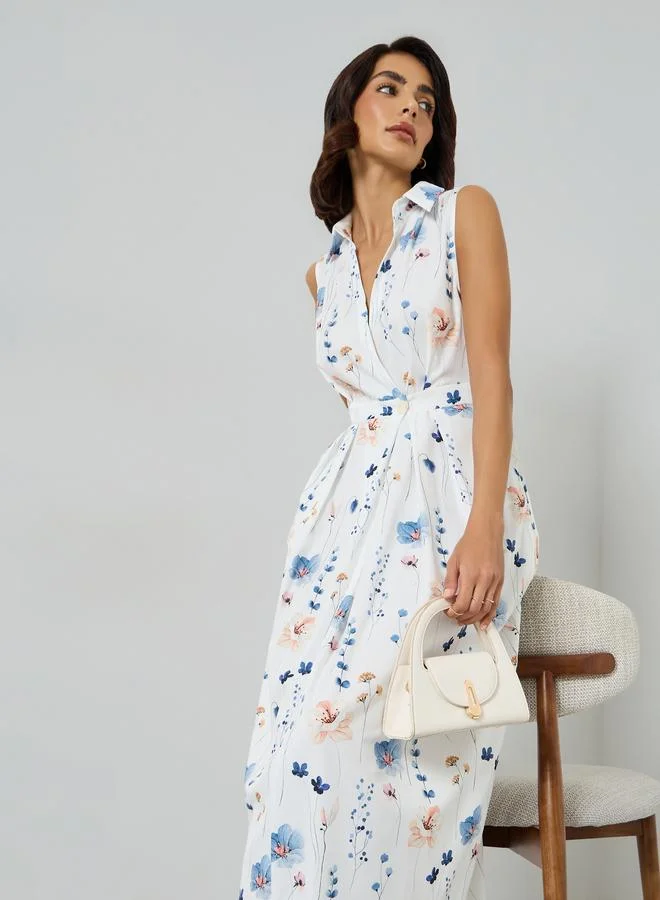 Take Two Floral Print Sleeveless A-Line Maxi Dress