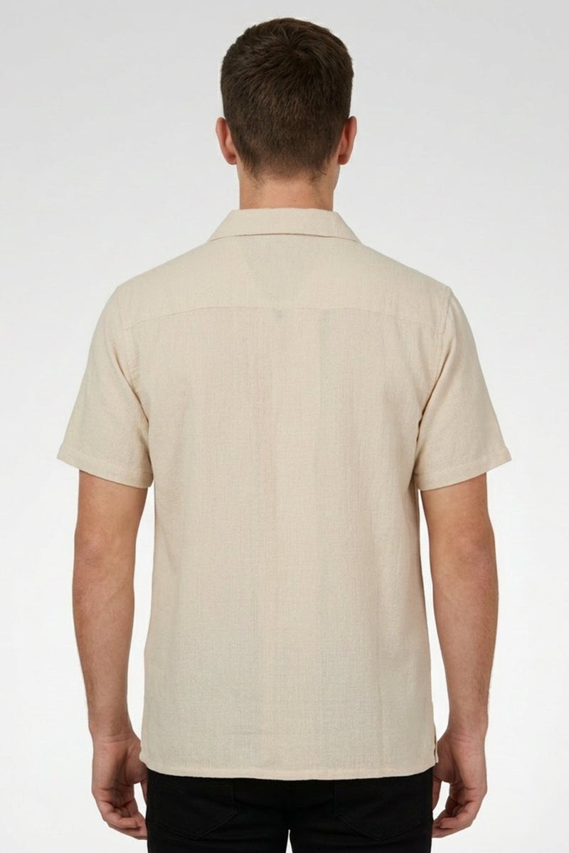 Threadbare Men Regular Fit Short Sleeve Embroidered Casual Shirt, Beige - Image 4