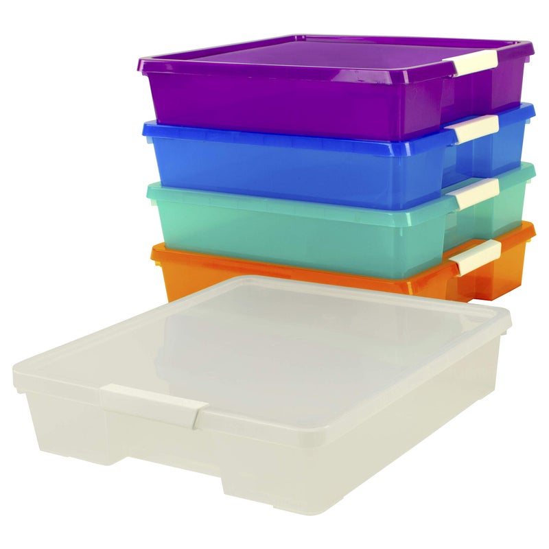 Storex Classroom Craft Project Box â€“ Stacking Plastic Organizer Fits 12x12 Scrapbooking Paper, Assorted STEAM Colors, 5-Pack (63202C05C) - Image 4