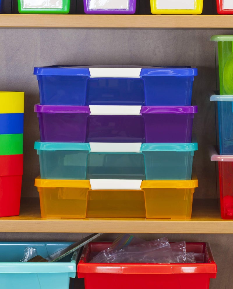 Storex Classroom Craft Project Box â€“ Stacking Plastic Organizer Fits 12x12 Scrapbooking Paper, Assorted STEAM Colors, 5-Pack (63202C05C) - Image 3