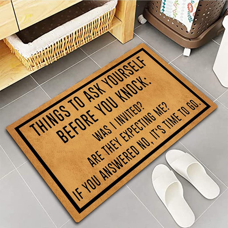 GXFC ZHAO Funny Entry Rugs for Inside House Front Porch Sign Rugs Things to Ask Yourself Before You Knock Personalized Monogram Kitchen Rugs and Mats with Anti-Slip Rubber Back Novelty Gift Mat(23.7 X 15.9 in) - Image 3