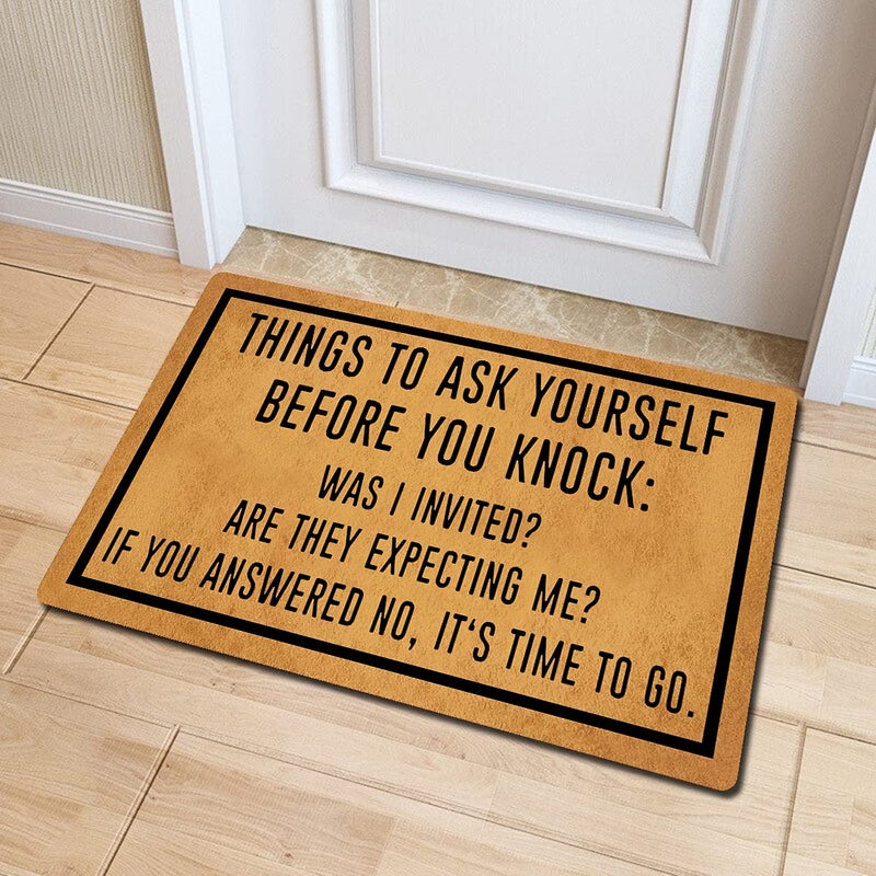 GXFC ZHAO Funny Entry Rugs for Inside House Front Porch Sign Rugs Things to Ask Yourself Before You Knock Personalized Monogram Kitchen Rugs and Mats with Anti-Slip Rubber Back Novelty Gift Mat(23.7 X 15.9 in) - Image 2