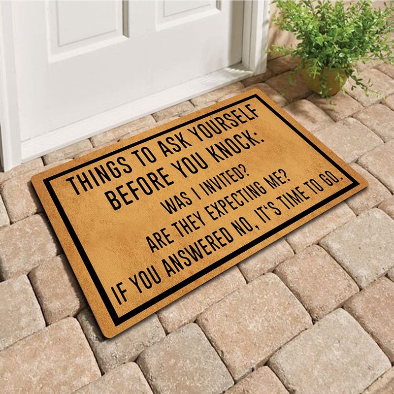 GXFC ZHAO Funny Entry Rugs for Inside House Front Porch Sign Rugs Things to Ask Yourself Before You Knock Personalized Monogram Kitchen Rugs and Mats with Anti-Slip Rubber Back Novelty Gift Mat(23.7 X 15.9 in) - Image 5