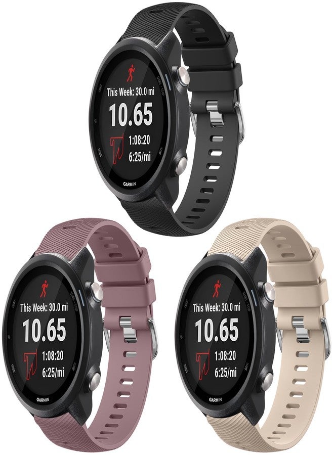 Meliya ميليا لسوار Garmin Forerunner 245 / Forerunner 645 / Forerunner 165 / Forerunner 158 / Forerunner 55 للنساء والرجال، حزام بديل ناعم من السيليكون مقاس 20 مم لساعات Garmin Forerunner 245/645 Music الذكية (أسود + بنفسجي مدخن + شاي بالحليب) - Image 1