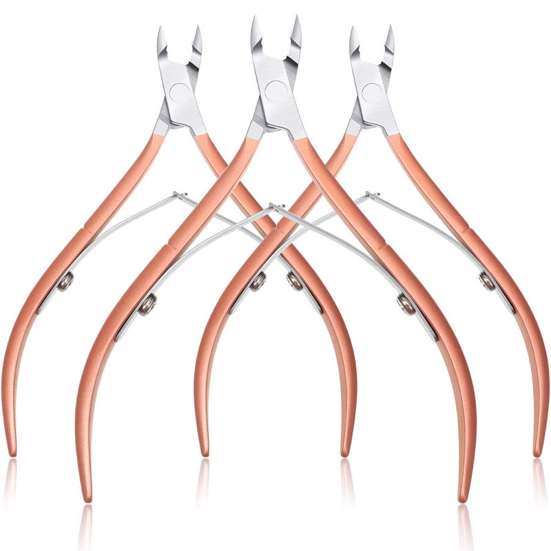 Mudder 3 Packs Cuticle Nippers Cutter Tool Stainless Steel Nail Cuticle Trimmer Remover with Pointed Blade Scissors Pedicure Manicure Tool for Fingernails Nails Care and ToenailsRose Gold