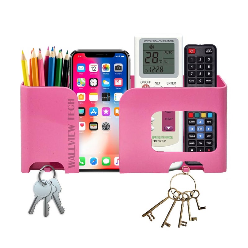WALLVIEW TECH Mount Mobile Holder | Plastic Storage Case for Ac/Tv Remotes | Multi-Purpose Wall Phone Stand for Charging | Remote Wall Organiser | Smart Stand Wall Mount Gadget (Pink) - Image 1