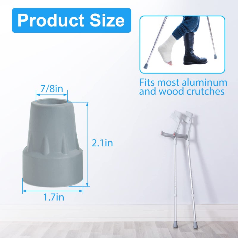 ATUOE Crutch Tips, 4 Pack 7/8 inch Heavy Duty Rubber Crutch Tips Replacement Rubber Cane Tips, Gray - Image 2