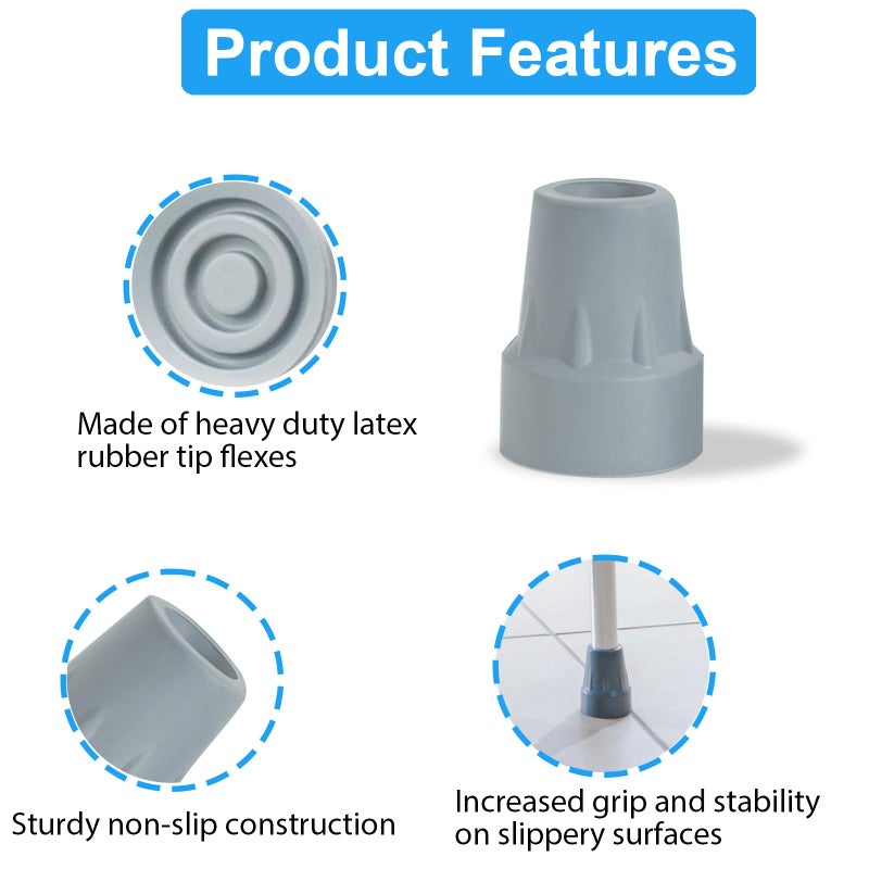 ATUOE Crutch Tips, 4 Pack 7/8 inch Heavy Duty Rubber Crutch Tips Replacement Rubber Cane Tips, Gray - Image 3