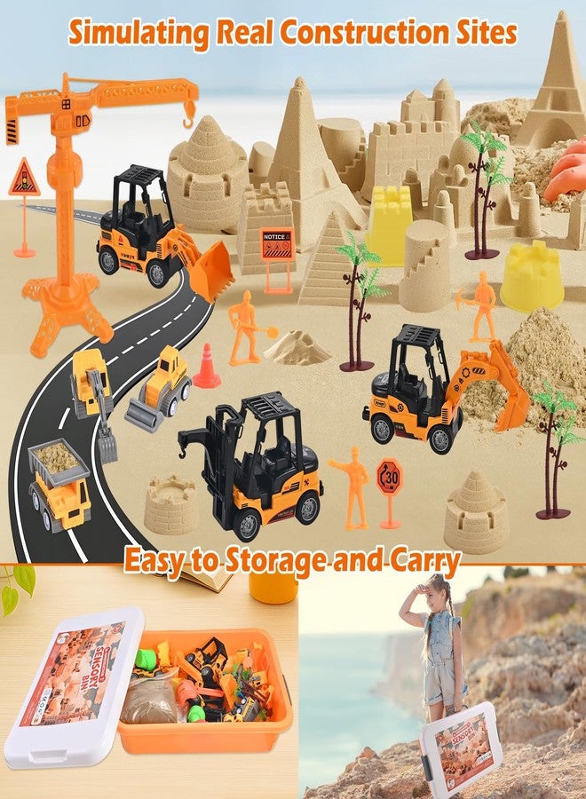 Faburo 34Pcs Sand Construction Site Kit Sensory Bin Toy for Toddler with 8 Vehicles, 6 Castle Molds, 5 Road Signs, 4 Worker Figures, 2.2lbs Sand, Learning Sand Toys Birthday Gift for Kids Boys Ages 3 4 5 - Image 2