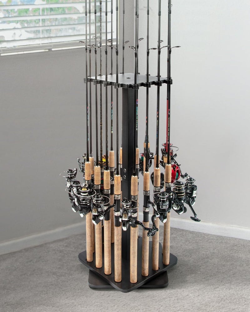 Ghosthorn Fishing Rod Holders for Garage 360 Degree Rotating Fishing Pole Rack, Floor Stand Holds up to 16 Rods Wood Fishing Gear Equipment Storage Organizer, Fishing Gifts for Men Women - Image 2