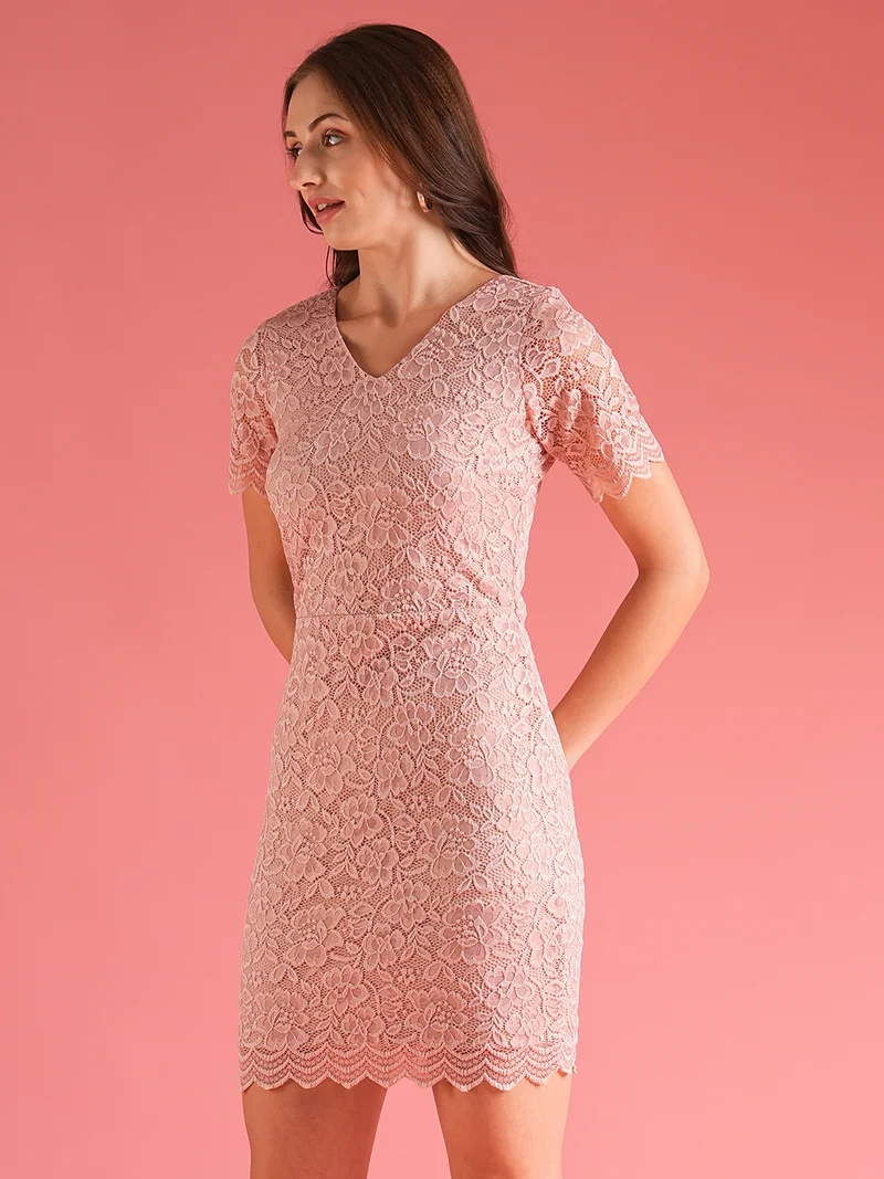 globus Women Bodycon Lace Mini Party Dress