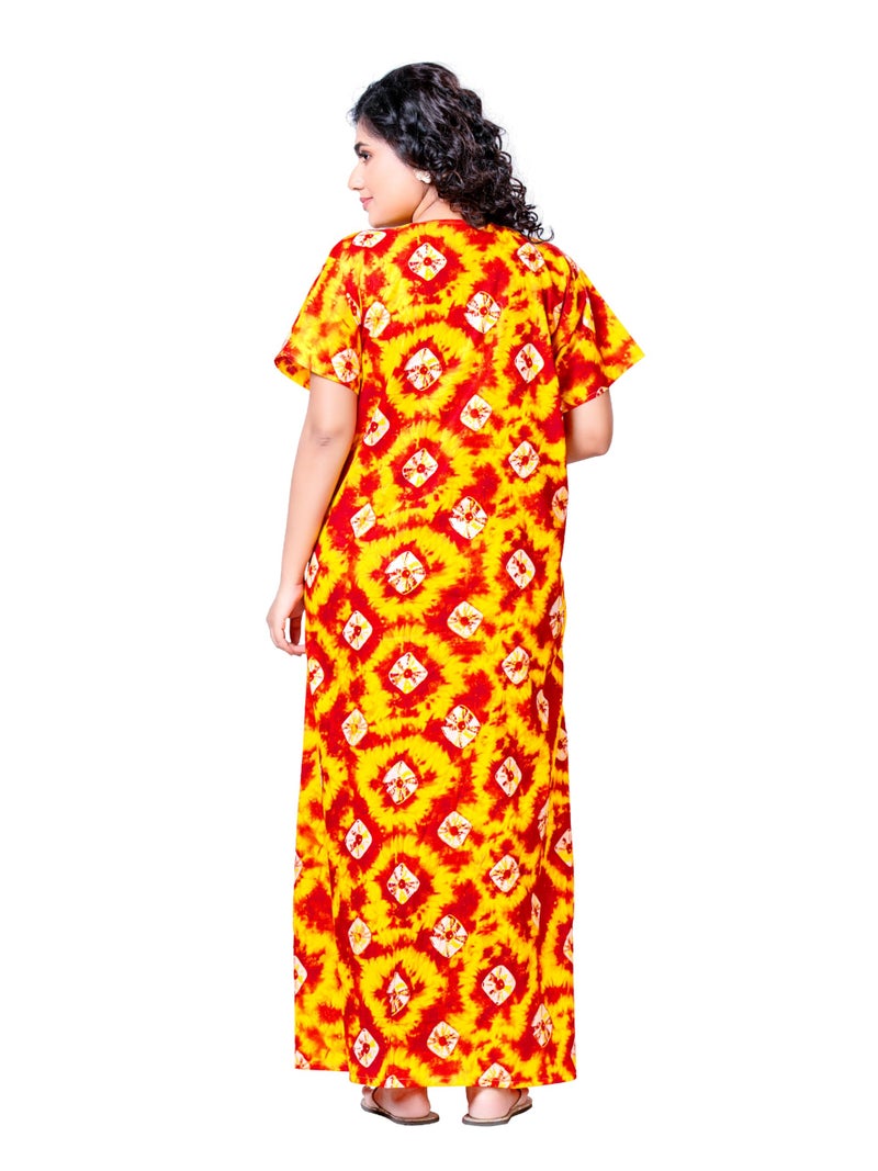 PNAEONG Women's Printed Cotton Nighty, Gown Maxi - Free Size Yellow - Image 4