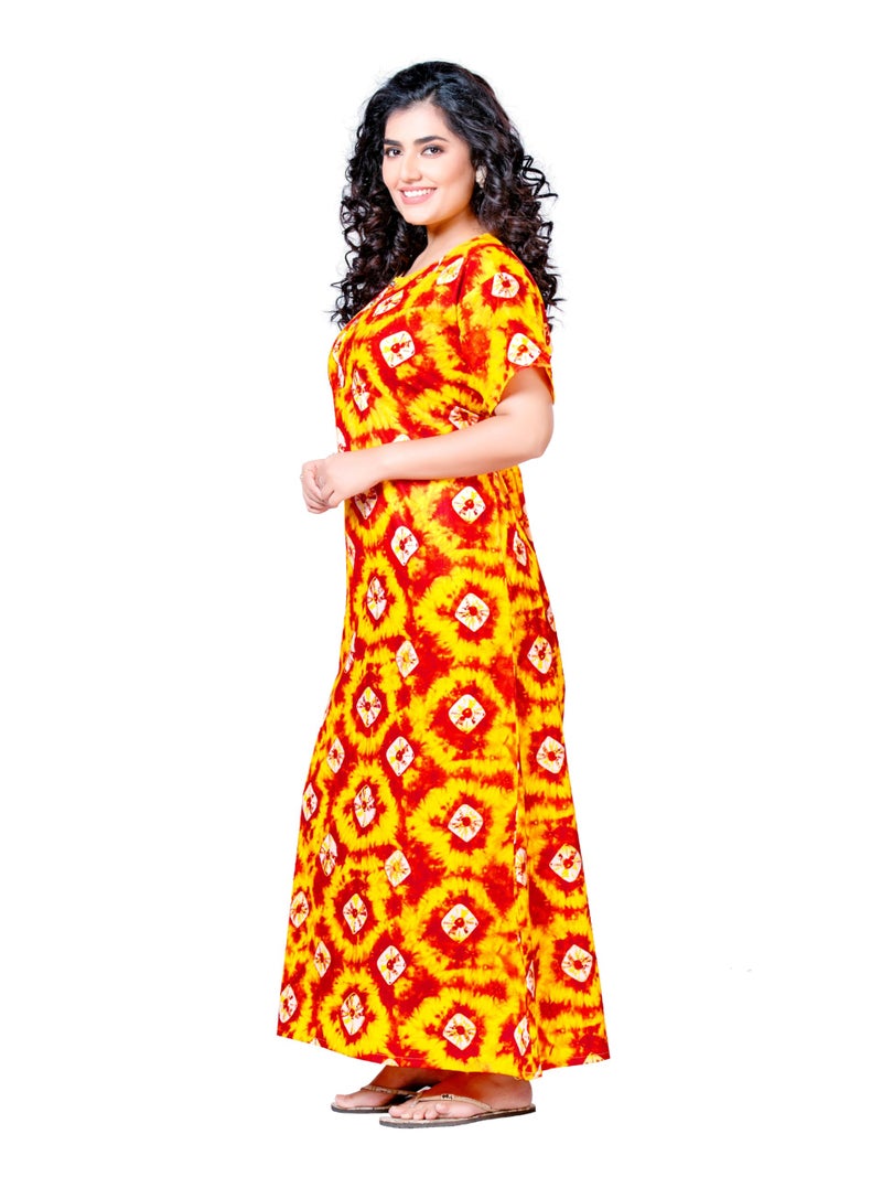 PNAEONG Women's Printed Cotton Nighty, Gown Maxi - Free Size Yellow - Image 5