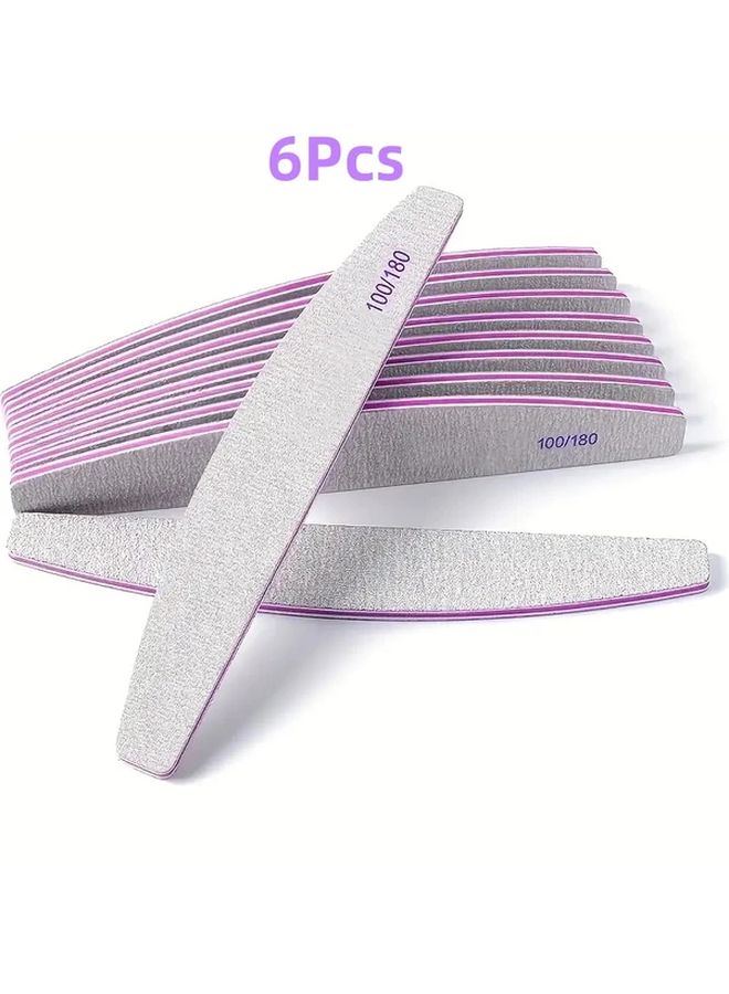 6 قطع من مبرد الأظافر الرمادي، حبيبات 100/180، ملمع مزدوج الجوانب للأظافر الطبيعية والأكريليك - Image 1