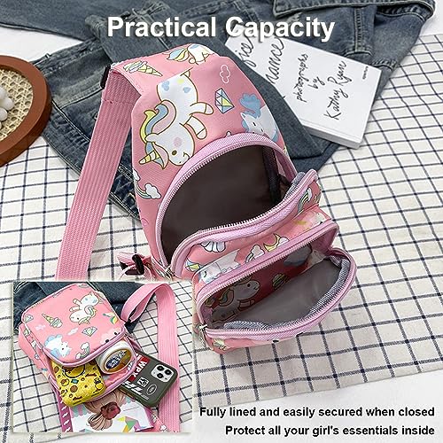 Hiflyer Kids Crossbody Bag Kids Sling Bags, Small Nylon Sling Bag for Kids Travel Bag for Kids, Cartoon Sling Bag for Kids (Pink) - Image 5