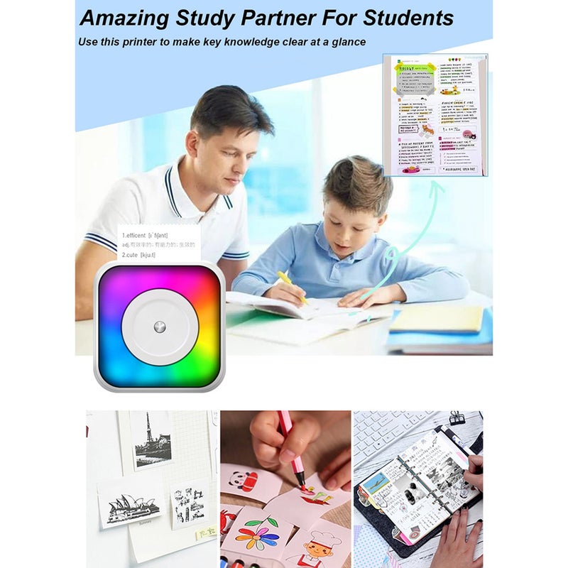Mini Thermal Printer Multifunction Portable Sticker Maker with RGB Light Instant Photo Inkless Printing Support BT Connection for Smartphone with 9 Thermal Paper Roll 57mm + 5 Self-Adhesive Paper - Image 5