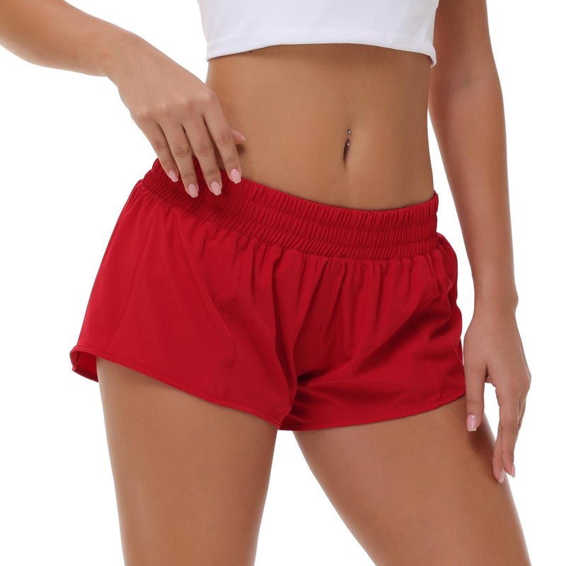 Aurefin Lightweight Athletic Shorts for Women, Quick Dry Running Shorts with Zip Pocket and Liner Womens Gym Workout Shorts Red S - Image 4