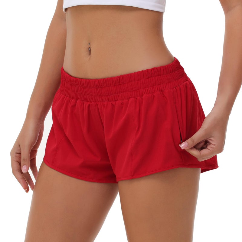 Aurefin Lightweight Athletic Shorts for Women, Quick Dry Running Shorts with Zip Pocket and Liner Womens Gym Workout Shorts Red S - Image 3