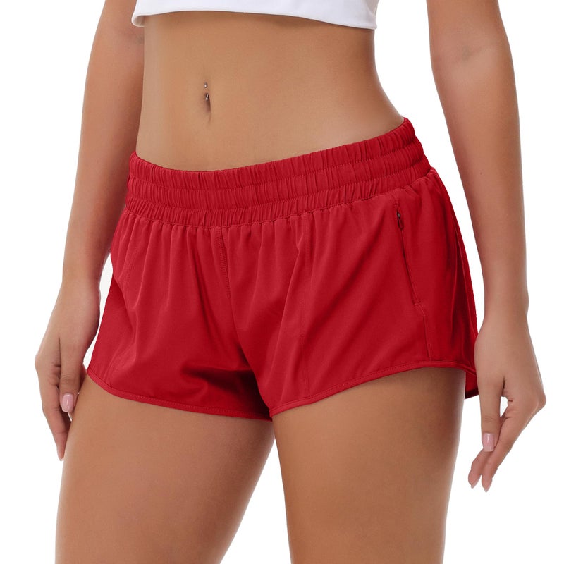 Aurefin Lightweight Athletic Shorts for Women, Quick Dry Running Shorts with Zip Pocket and Liner Womens Gym Workout Shorts Red S - Image 1