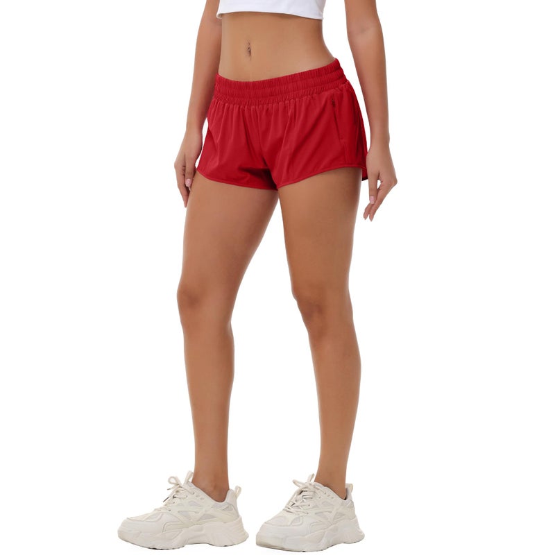 Aurefin Lightweight Athletic Shorts for Women, Quick Dry Running Shorts with Zip Pocket and Liner Womens Gym Workout Shorts Red S - Image 5