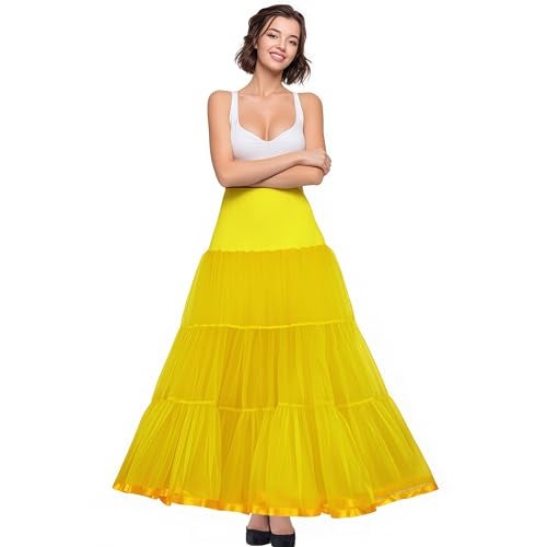 Shimaly Women's Floor Length Wedding Petticoat Long Underskirt for Formal Dress (S-L, Yellow) - Image 1