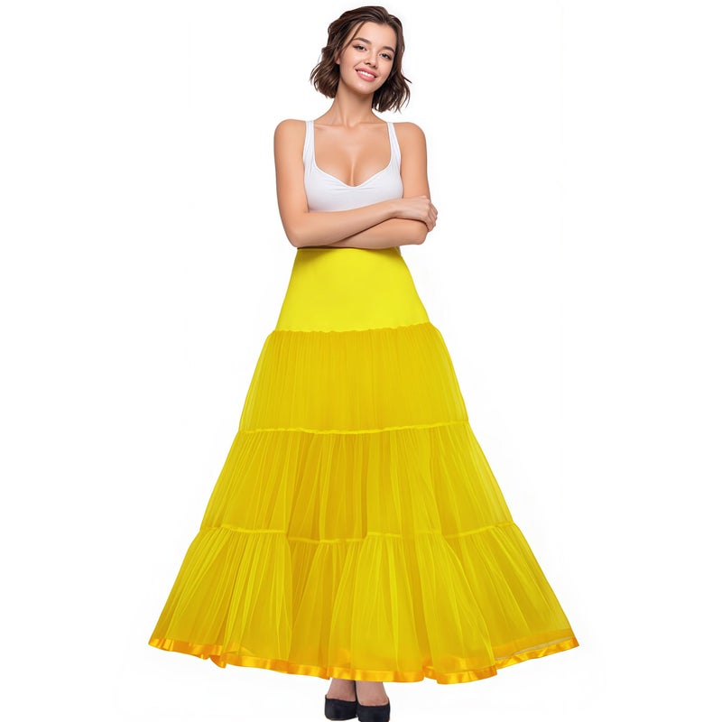 Shimaly Women's Floor Length Wedding Petticoat Long Underskirt for Formal Dress (S-L, Yellow) - Image 4