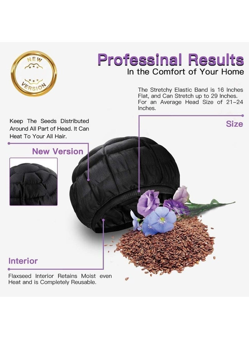 Cordless Deep Conditioning Heat Cap, Microwavable Treatment Steaming Heat Cap for Thermal Spa Curly Hair, 100% Natural Cotton Flaxseed Seed Interior (Black) - Image 5