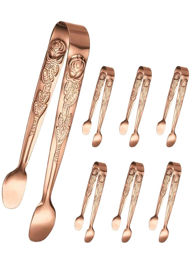 Sunenlyst Mini Serving Tongs, 6PCS Small Rose Sugar Cube Tong, Small serving tongs Stainless Steel Ice Tong, 4Inch Rose Gold tongs for Kitchen, Appetizers, Coffee Bar, Salad, Desserts and Charcuterie Board - Image 1