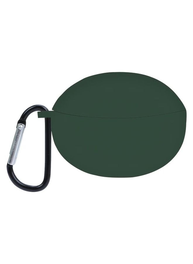 Dark Green Silicone Protective Case with Metal Hook for OPPO Enco Air2 Pro Anti Drop Shockproof - Image 1