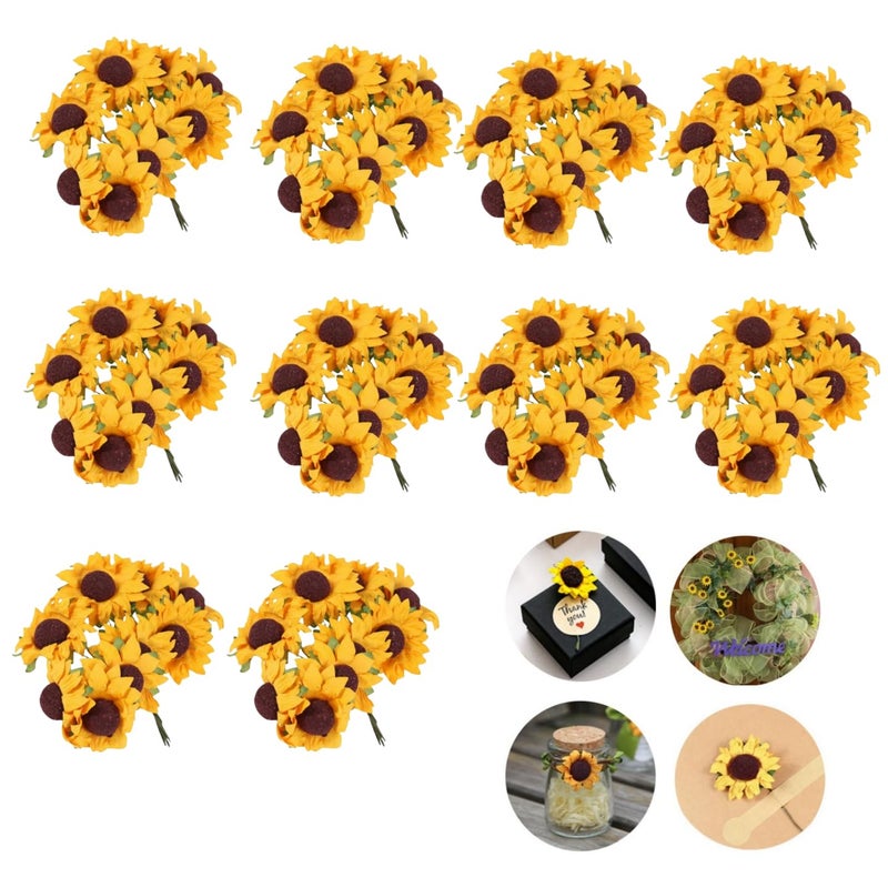 Dodxiaobeul 100 pcs Mini Dark Yellow Sunflowers 12 Tiny Fake Flowers with10 yard hemp rope Miniature Flowers for Crafts Miniature Flowers for Dollhouse for Gift DecorationDining Table Decoration - Image 3