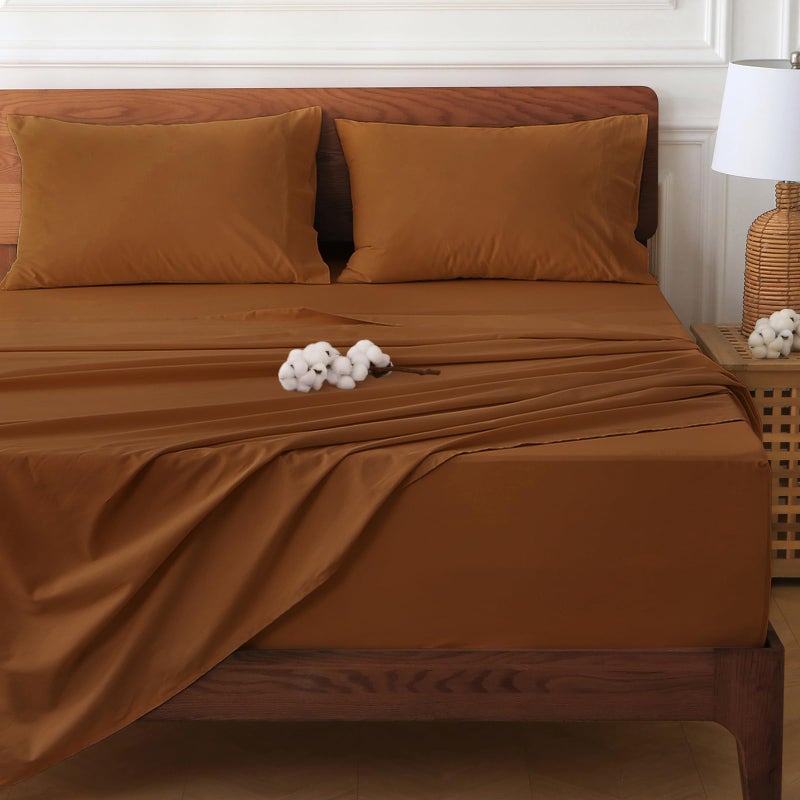 HYPREST 100 Cotton Sheets for Queen Size Bed Deep Pockets Fit 18 24 in Deep Mattress Burnt Orange Hotel Luxury Soft Wrinkle Free Cooling Sheets for Queen Size Bed