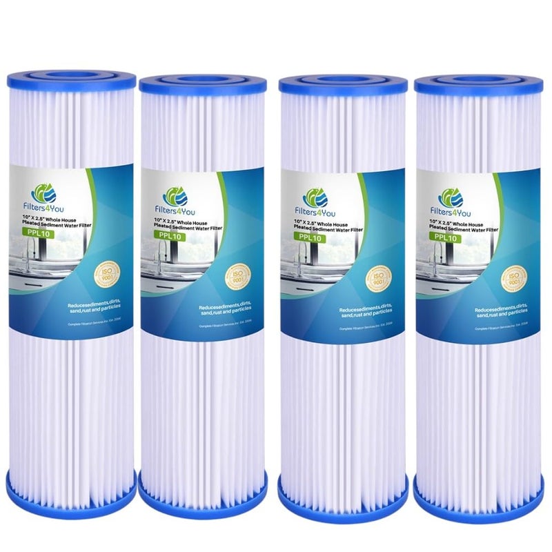 CFS  4 Pack Pleated Polyester Sediment Water Filters Compatible with W50PE WFPFC3002 SPC251050 FM50975 Models  Whole House Replacement Water Filter Cartridge  20 Micron