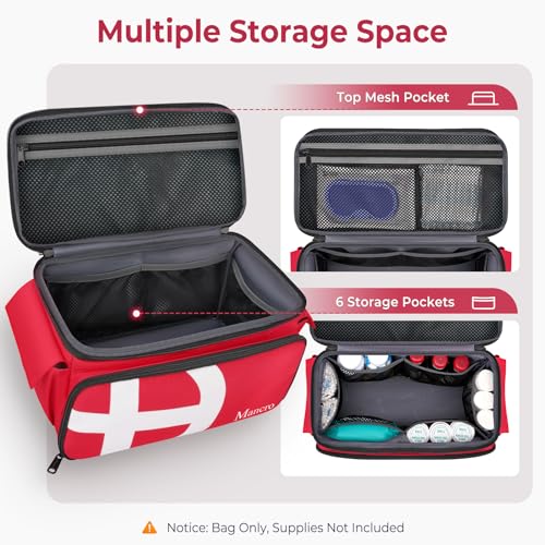 Mancro First Aid Bags Empty, Medical Travel Bag with Multi Pockets, Pill Bottle Organizer for Travel, Home Storage, Trauma Bag for EMT, Nurses, Doctor, Emergency Bag for Medicine, Medical Supplies - Image 4