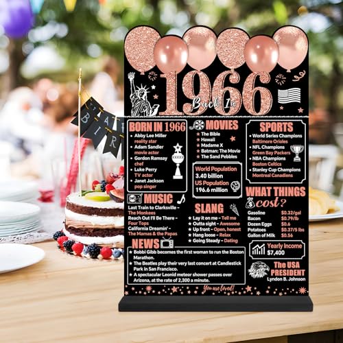 Guiruiy Rose Gold 60th Birthday Decorations for Women, Two-Sided Vintage 60 Back in 1966 Theme Poster Wooden Table Sign with Stand, Sixty Years Old Bday Centerpieces Display Holder for Table Decor - Image 4
