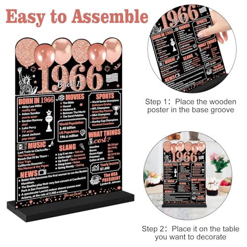 Guiruiy Rose Gold 60th Birthday Decorations for Women, Two-Sided Vintage 60 Back in 1966 Theme Poster Wooden Table Sign with Stand, Sixty Years Old Bday Centerpieces Display Holder for Table Decor - Image 3