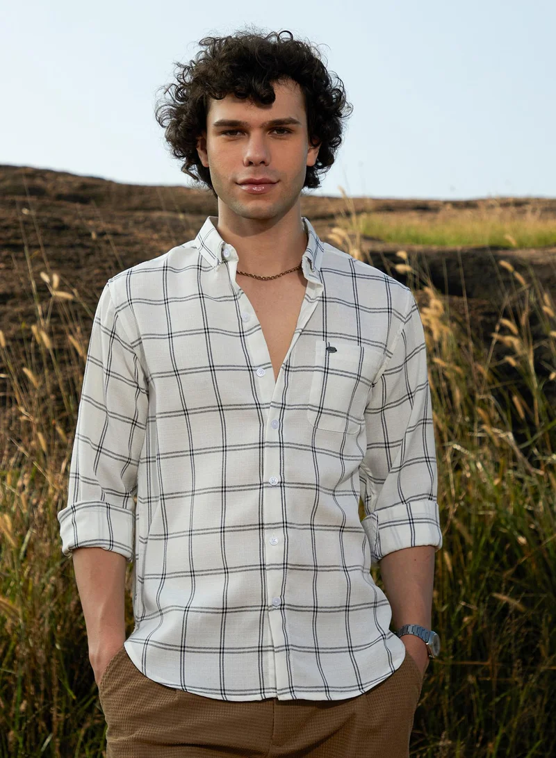 كامبوس سوترا قميص رجالي أبيض عاجي بنقش -