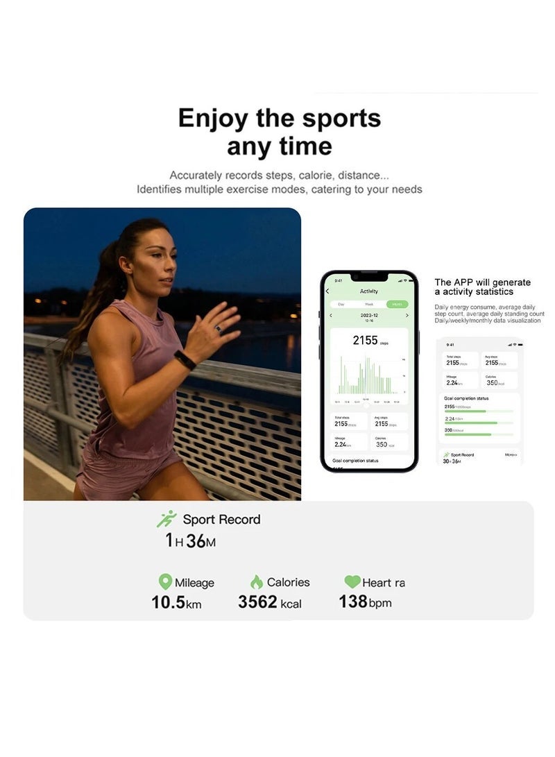 حلقة R02 الذكية ذات الغلاف المصنوع من التيتانيوم العسكري لمراقبة الصحة تحمل تصنيف مقاومة الماء IP68 و 3ATM وتتوفر بوضعيات رياضية متعددة (ذهبي، 20.6 ملم) - Image 4