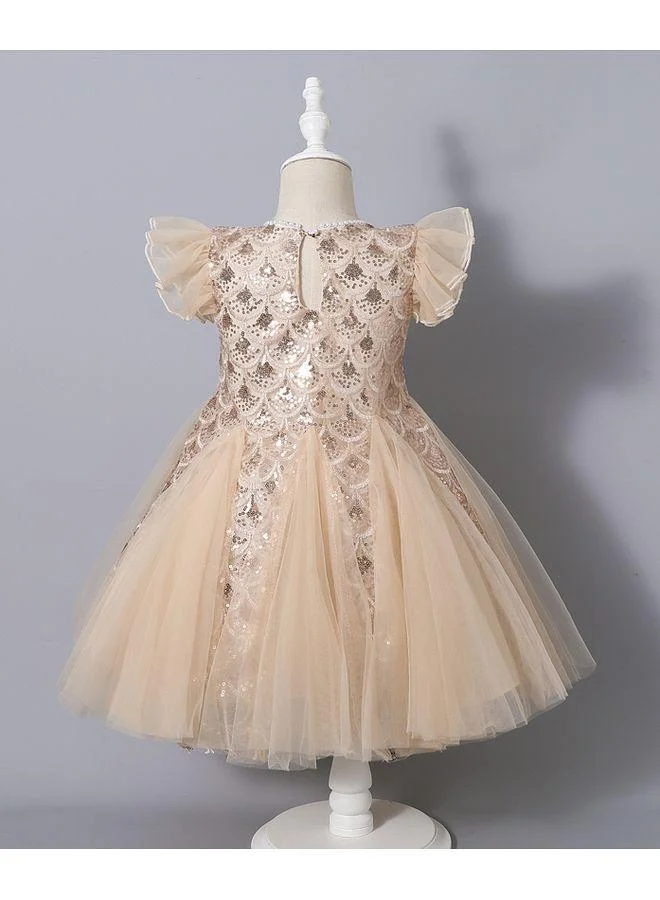Mark & Mia Mark & Mia Sequin Embellished Short Sleeves Dress With Bow - Champagne