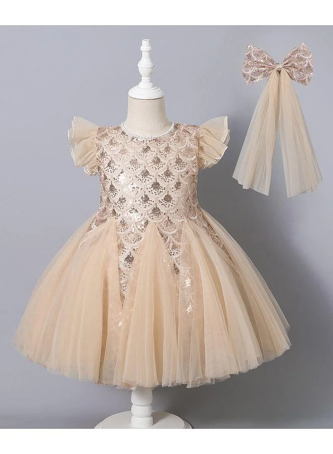Mark & Mia Mark & Mia Sequin Embellished Short Sleeves Dress With Bow - Champagne