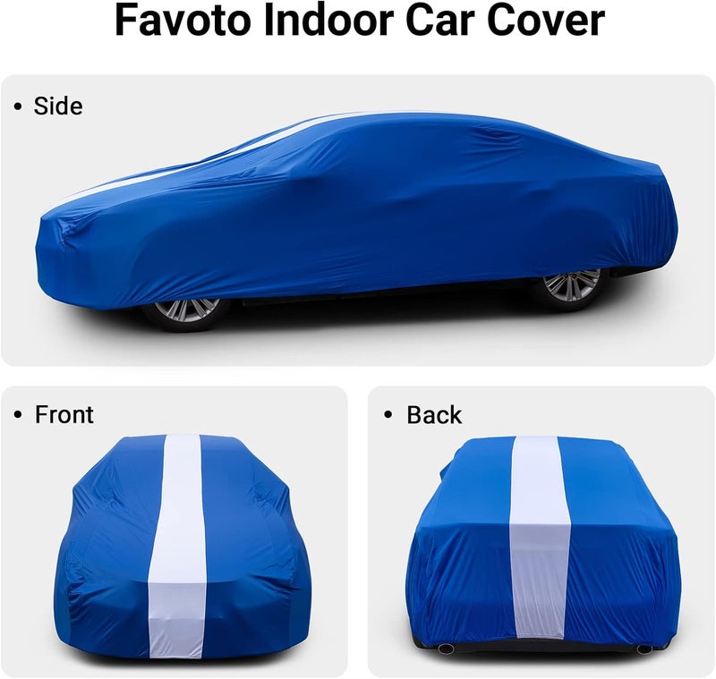 Favoto Dustproof Sedan Car Cover with Storage Bag - Universal Fit 177-193 Inch - Blue-Upgraded - Image 4
