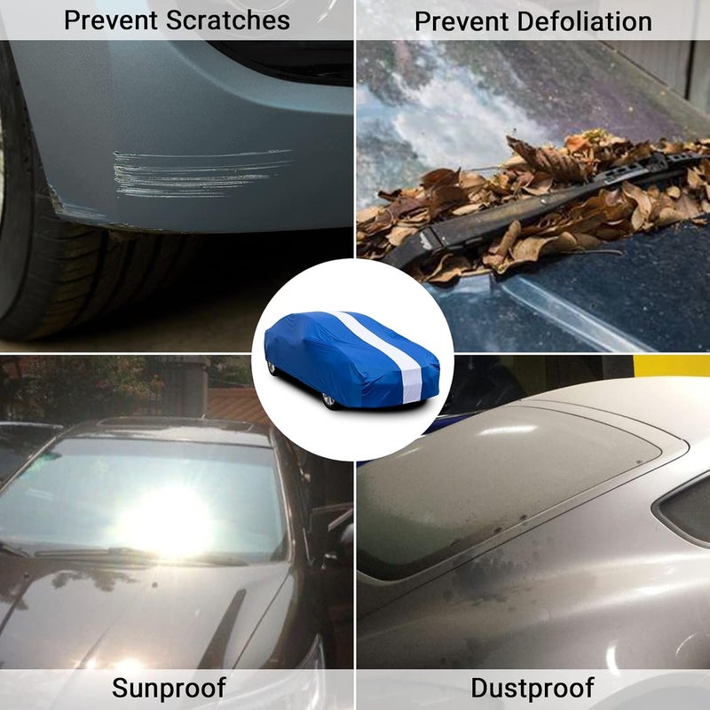 Favoto Dustproof Sedan Car Cover with Storage Bag - Universal Fit 177-193 Inch - Blue-Upgraded - Image 5